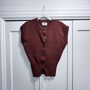 Modern Citizen Solea Rust Brown Button-Front Knit Vest m